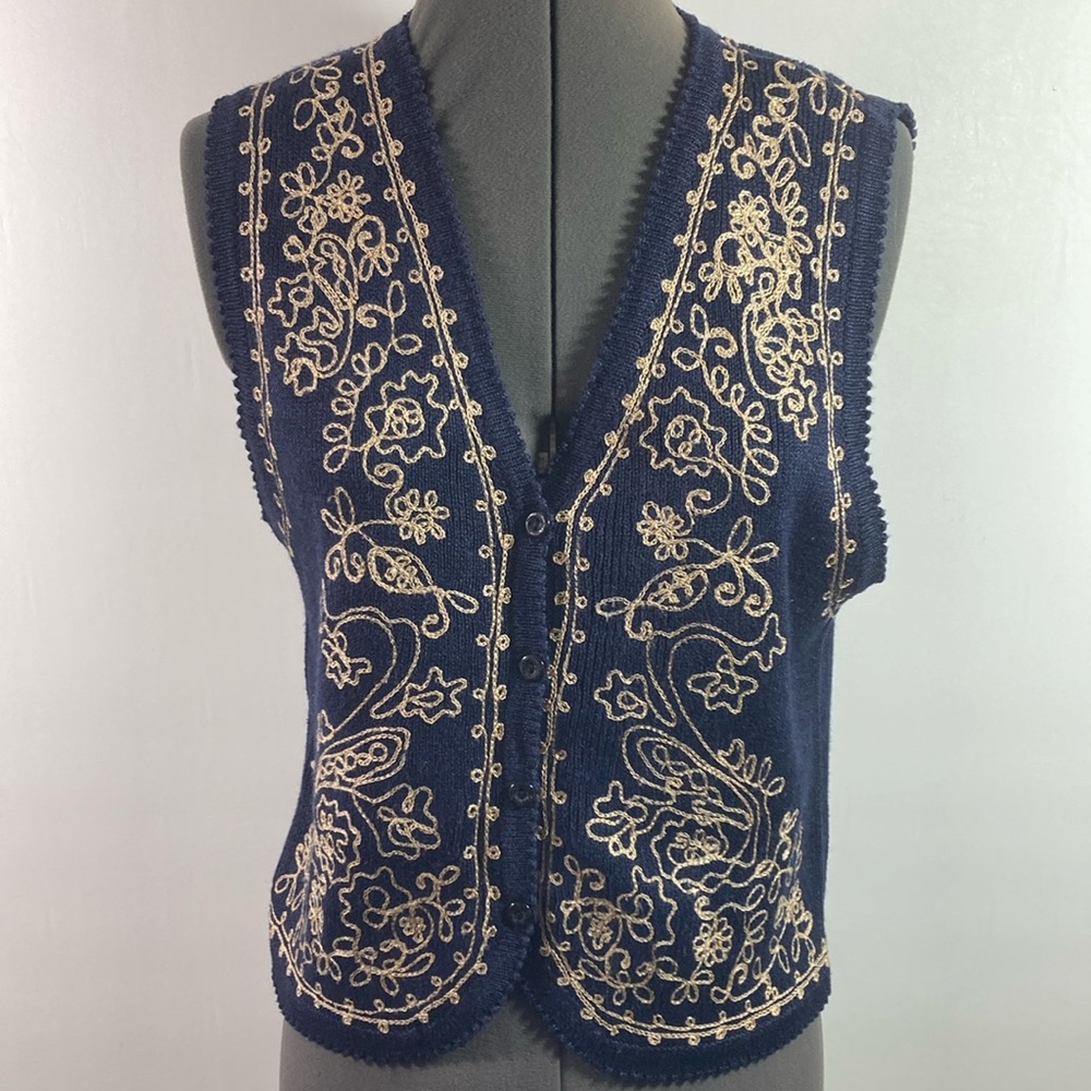Embroidered Navy Sleeveless Vest